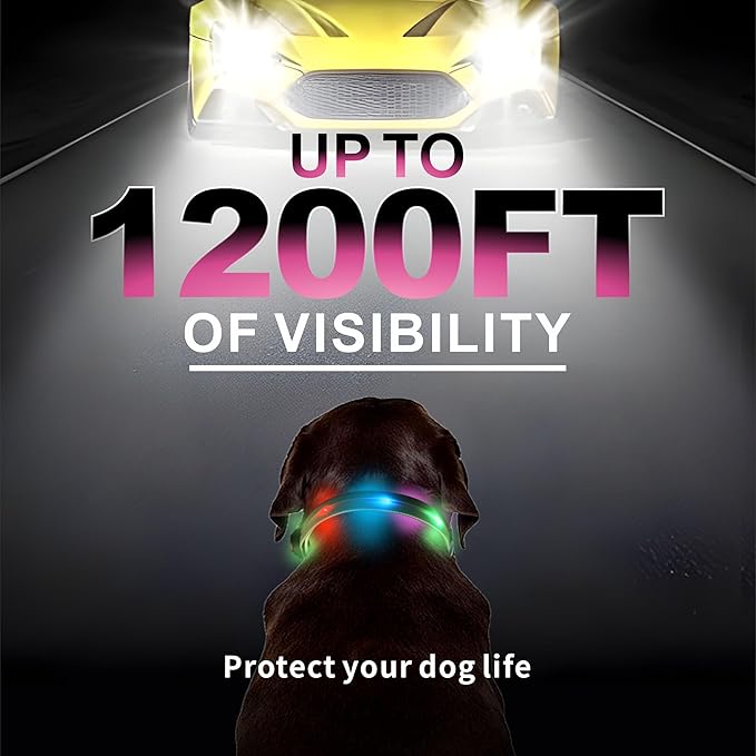 Light up Dog Collars,LED Dog Collar Rechargeable,Glow in Dark Dog Lights for Walking at Night for Small Medium, Large Dogs (Pink)
