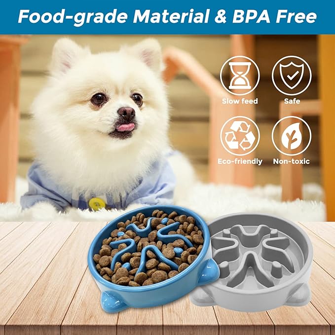VANNON 2 Pack Slow Feeder Dog Bowls Non Slip Puppy Bowl Durable Dog Puzzle Feeder Bloat Stop Food Bowls for Puppy and Small Dogs, BPA Free, 1 Cup