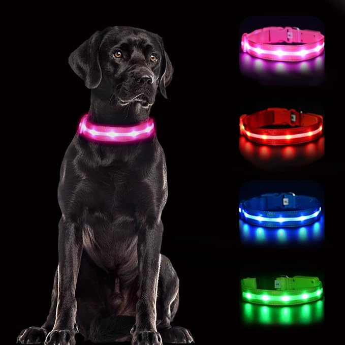 CHUKCHI LED Dog Collar Rechargeable,Waterproof Flashing Collar,Light Up Glow Collar, Adjustable Soft Safety Light Up for Small Medium Large Dogs Walking Camping at Night (Pink-S)