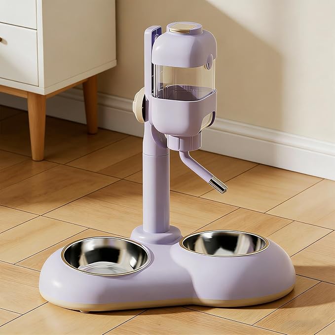 Standing Water Dispenser for Pets, Automatic Food and Water Dispenser for Cats, and Kittens, Violet