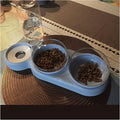 Pet cat Bowl Automatic Dog Food with Fountain Accessories Drinking Water Overhead(Blue)