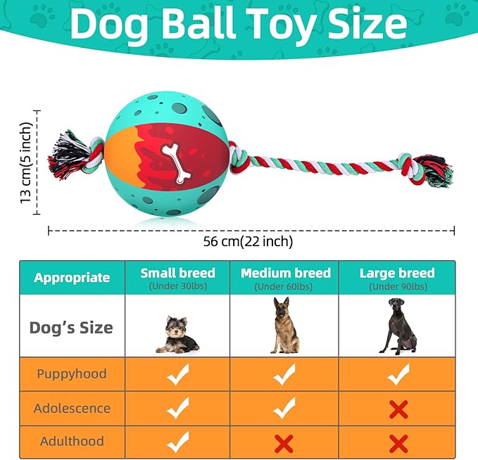 QDAN Dog Soccer Ball for Dogs, Durable Outdoor Dog Toys, Plush Dog Balls, Pet Rope Birthday Toys for Small to Large (Skull)