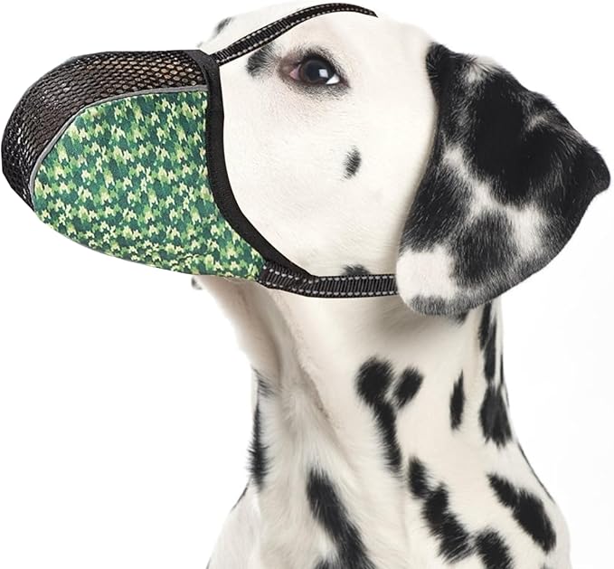 Dog Muzzle Anti & Prevent Biting Chewing Barking for Small Medium Large Dogs Soft Air Mesh Muzzles Reflective Ajustable Full Coverage Dog Mouth Guard Cover for Grooming Scavenging Green L-1