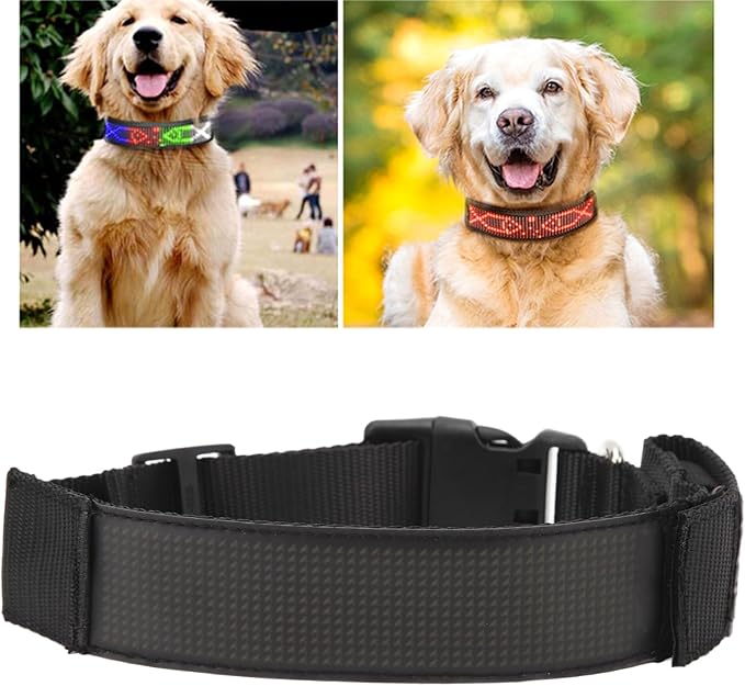 LED Collar, Wear 450mAh Battery Programmable Pattern Text LED Dog Collar Rechargeable High Visibility Easy for Outdoor Camping