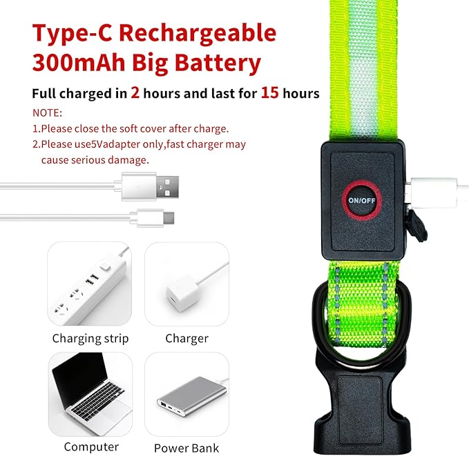 LED Dog Collar Light Up with 2025 Bright Beads & 300mAh Battery, Type-C Rechargeable Waterproof Dog Collar, 3 Flash Mode 15H for Night Safety, Adjustable Nylon Glow Collar for Small Medium Large Dogs