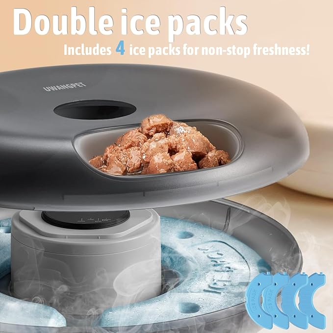 Wireless Automatic Cat Feeder with 4 Ice Packs,6-Compartment Feeding Tray,Rechargeable High-Capacity Battery Timer Cat Feeder,for Cats and Small Dogs - Black