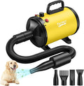 Dog Dryer High Velocity Dog Hair Dryer 5.2HP/3800W, Stepless Adjustable Speed Temperature Dogs Grooming Blow Dryer, Pet Dryer with 4 Nozzles,Blow Dryer for dogs, Yellow
