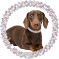 Pink Gold Chain Collar Bling Diamond Cuban Link Dog Collars Necklace Glitter Rhinestone Puppy for Small Medium Large Pet Dogs Cats(Pink 18inch)