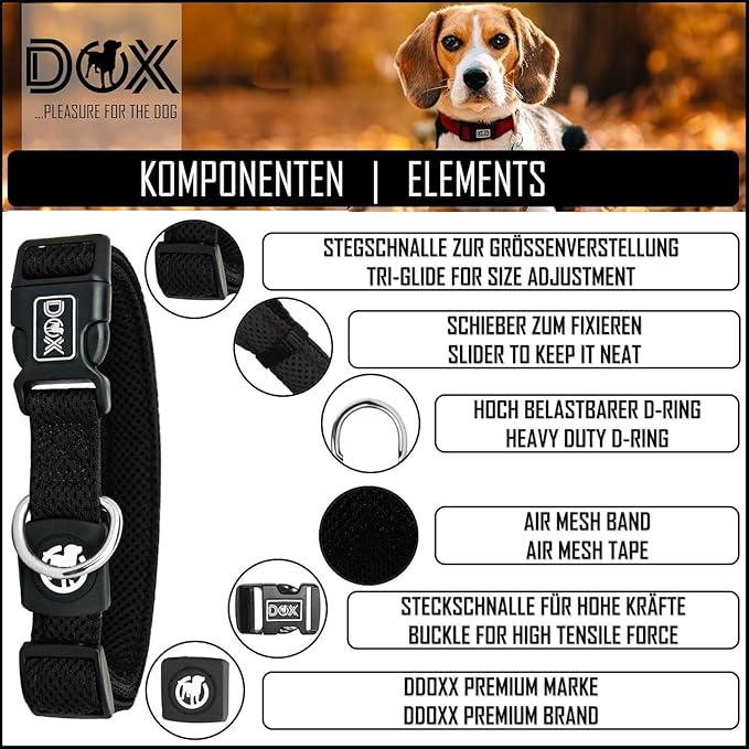 DDOXX Airmesh Dog Collar - Strong and Adjustable Collars Dogs - Medium (Black)
