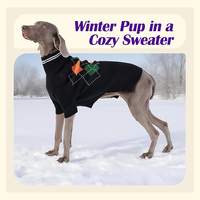 Dog Sweater for Medium Large Dogs, Cold Weather Cable Knit Pullover, Thick Warm Turtleneck Winter Clothes for French Bulldog, Labrador, Golden Retriever, German Shepherd, Great Dane- Black L