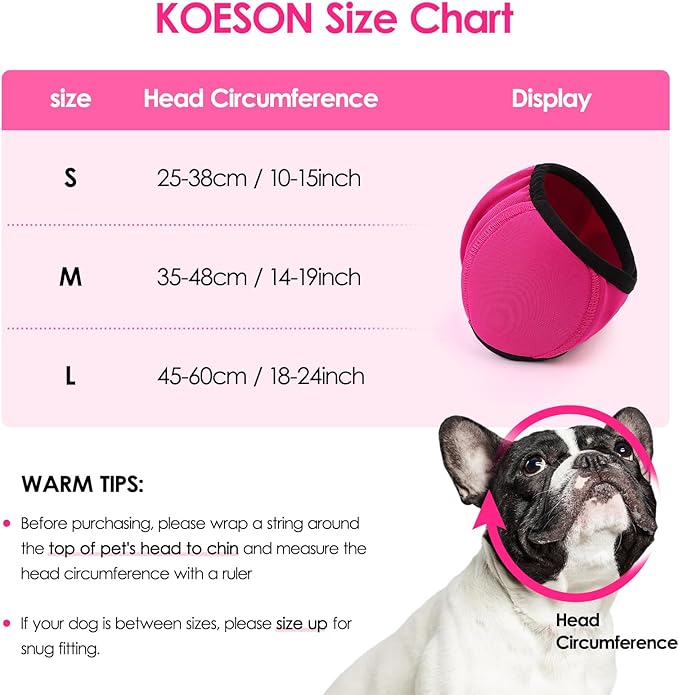 KOESON Dog Calming Hoodie - No Shake Ear Wraps for Dogs, Anxiety Relief & Noise Protection, Water Resistant Pet Ear Cover Muffs for Firework, Grooming, Thunderstorms, Swimming, Bathing, Grey L