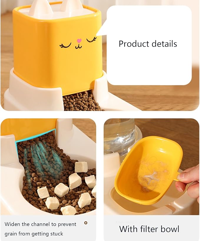 Automatic Cat Feeder, Auto Fill Cat Water Bowl, Cat Food Dispenser, Anti-Slip Automatic Pet Waterer, Large Capacity Cat Water Dispenser, Cute Dog Feeding Bowls (A)