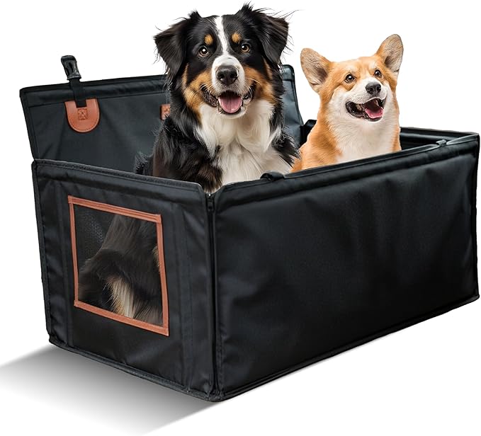 Dog Car Seat Medium Sized Dog or 2 Small Dogs. Hard Bottom, Dual Safety Belt, Waterproof, Mesh Sides, Scratch-Resistant. Car Seat for Medium to Large Dogs, Pet Carseat Cover 29.5" X 19.7" X 19.7"