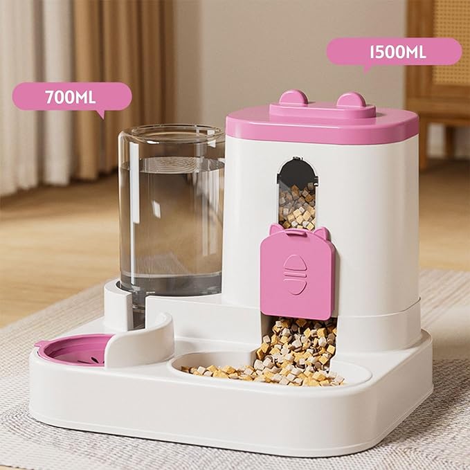 Automatic Pet Feeder and Waterer Dog Feeder Large Capacity, Anti Slip, Water Dispenser, Feeding Station for Cats Small Dogs, Pink
