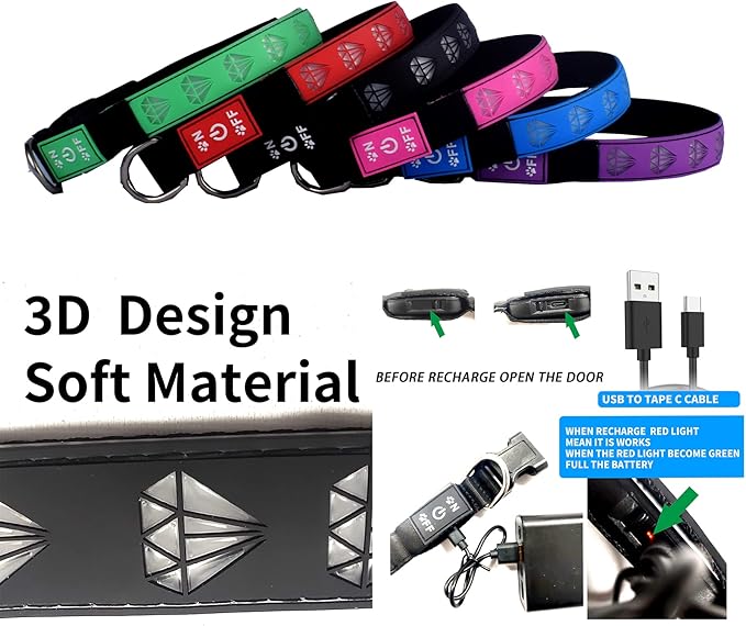 Subversive USB-C led Light up Airtag Dog Collar, Subversive 3D Sunflower Design Comfortable and Soft Material,Multicolored Lighting (D-Blue, S(11.8-15.7"))