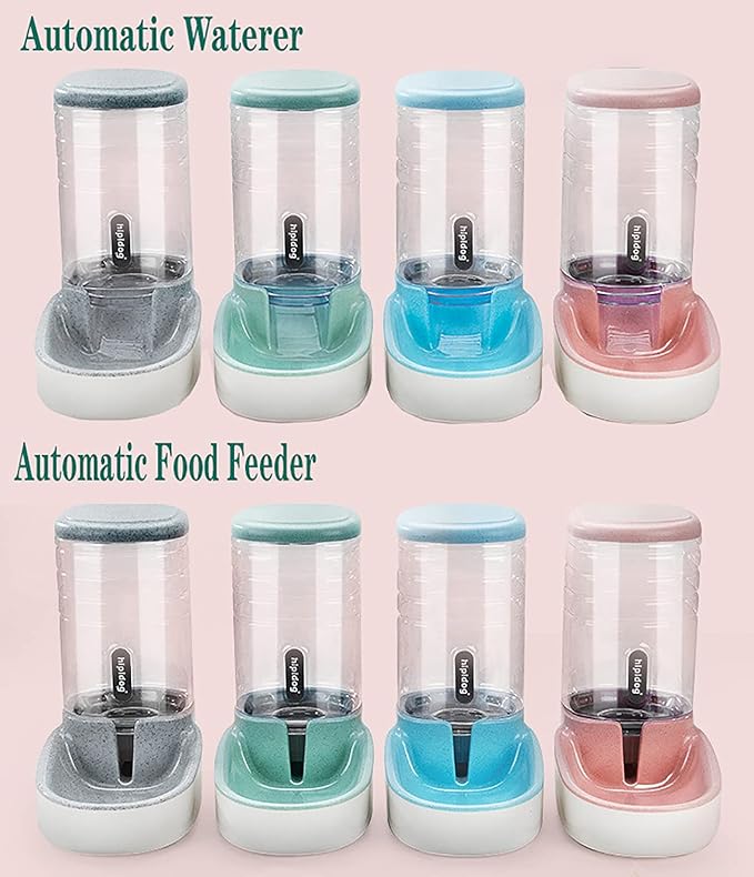 Automatic Feeders and Waterer Dog Cat Food Feeder Water Dispenser Gravity Food and Water Dispenser Automatic Food Dispenser for Small Large Pets Grey