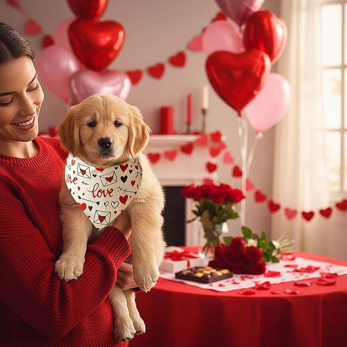 Weewooday 50 Pcs Valentine's Day Dog Bandanas Bulk for Dogs Soft Bibs Adjustable Triangle Heart Lips Bandana for Small Medium Large Pet Costume(Valentine, 19.7 x 13.8 x 13.8 Inch)