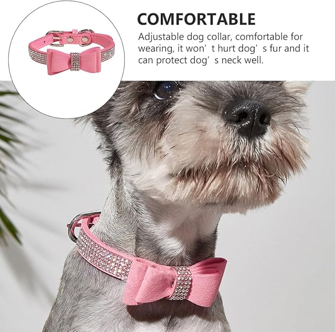 Totority Rhinestone Pet Dog Collar with Bowknot Adjustable Pink Large Collar 51x2.5cm for Cats and Dogs Suitable for Daily Wear and Training