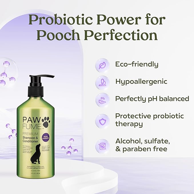 PAWFUME Dog Shedding Shampoo and Conditioner, Royal Lavender, 2-Pack – Nourish & Detangle for Silky Soft Coat – Probiotic, Deep-Cleaning, pH-Balanced – Salon-Quality Shedding Shampoo for Dogs
