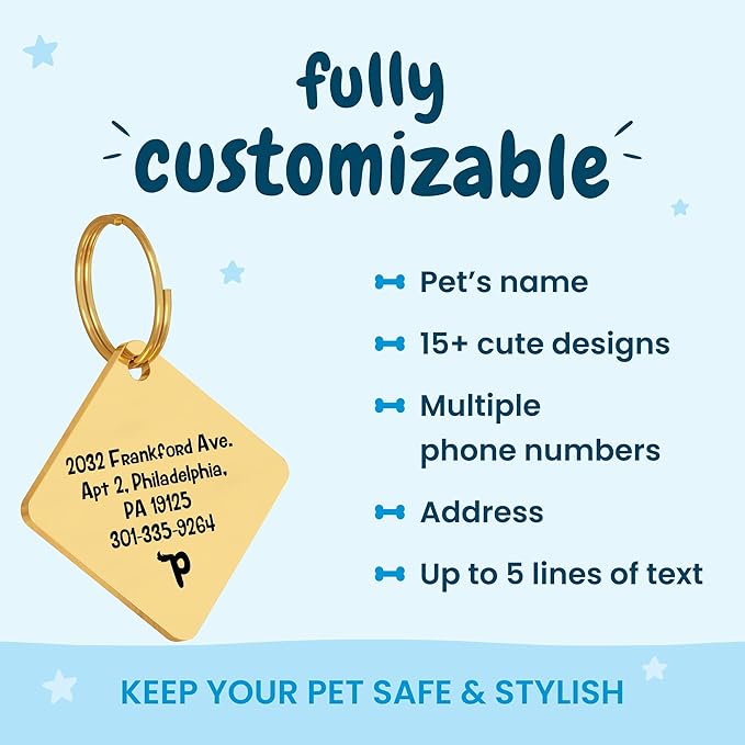 PawFurEver Dog Tags Personalized with Breed Design - Custom Dog Tags for Pets - Dog ID Tags Personalized for Pets - Stainless Steel Dog Collar Tag - Pet Name Tags for Dogs (Diamond, Gold)