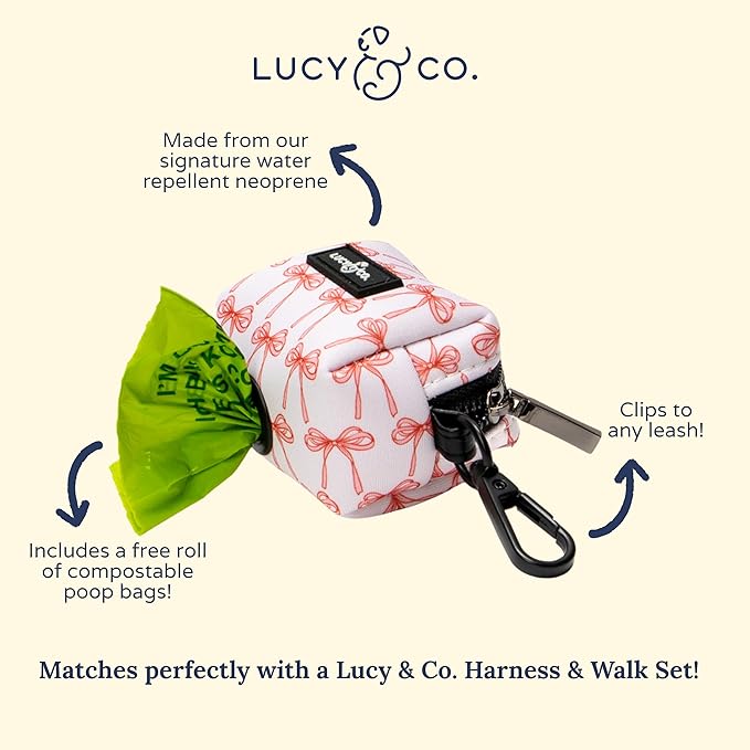 Lucy & Co. Ballet Bows Everyday Dog Poop Bag Holder - Leak Proof Dispenser - Hygienic Pet Poop Pickup - Purple Coral Floral