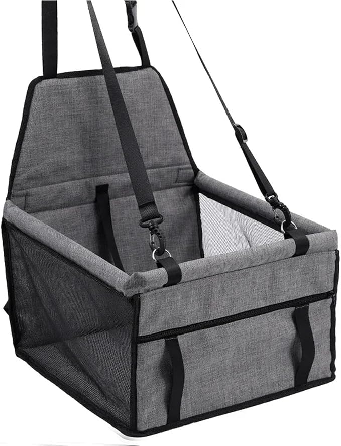 Small Dog Car Seat Shortened Harness with Swivel Metal Spring Hook Ideal Washable Portable Pet Booster Seat Suitable for Small Dogs and Pets(Grey)