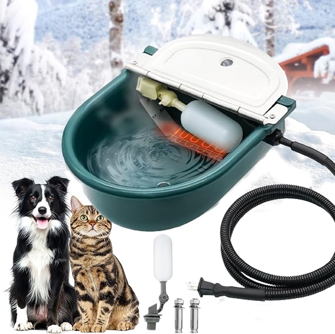 Heated Water Bowl for Outdoor Cats & Dogs, Automatic Winter Pet Bowl Ice Free & BPA Free, Heated Dog Water Bowl with Thermostatic Control, Anti Chew Cord for Chicken Pet