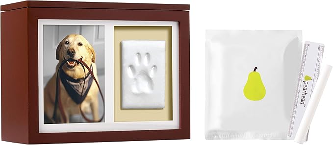 Pearhead Pet Photo Memory Box and Impression Kit for Dog or Cat Paw Print, Clay Paw Print Urn, Pet Memorial, Espresso