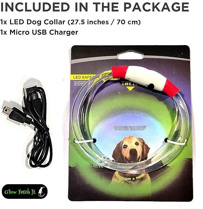 LED Dog Collar, Waterproof Light Up Dog Collar Rechargeable, Dog Safety Necklace for Night Walking, Adjustable Cut-to-Fit Silicone Collar Small Medium Large Dog 27.5” Cuttable (Red)