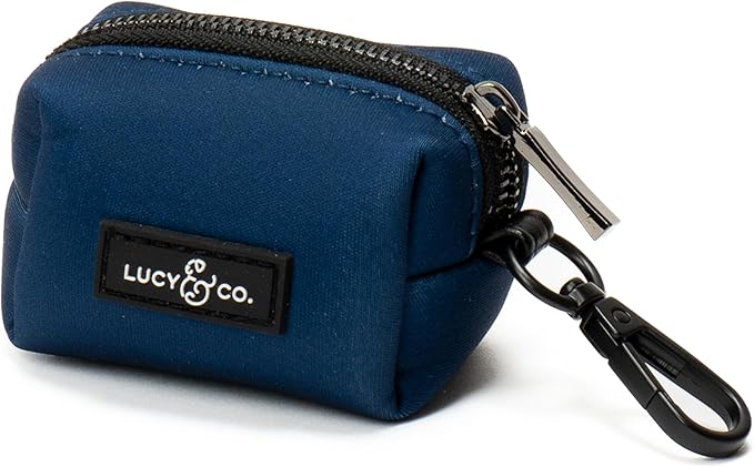 Lucy & Co. Dog Poop Bag Holder - Leak Proof Dispenser with Leash Attachment - Easy Refills - Hygienic Pet Poop Pickup - Navy