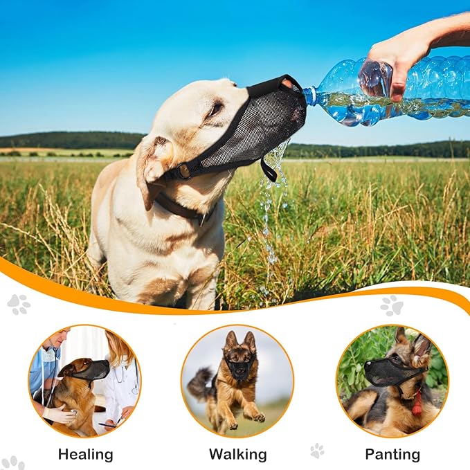Durable Dog Muzzle for Small, Medium & Large Dogs，Soft & Breathable Air Mesh，Adjustable No-Bite Muzzle for Barking & Chewing，Open-Nose Design for Easy Breathing & Outdoor Comfort-Medium