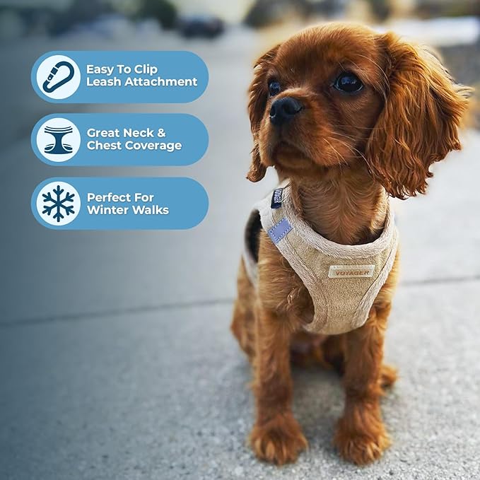 Best Pet Supplies - All Weather Plush, Reflective, No Pull Harness for Small, Medium Dogs, Cats - Secure with Hook & Loop Fastener, Buckle, Double D-Rings - Latte Suede, XL