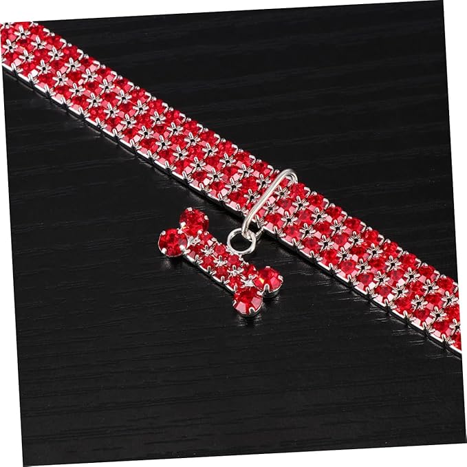 HEMOTON Rhinestone Pet Dog Collar Crystal Bling Adjustable Buckle Crimson Medium Size Luxury Necklace for Small to Medium Dogs