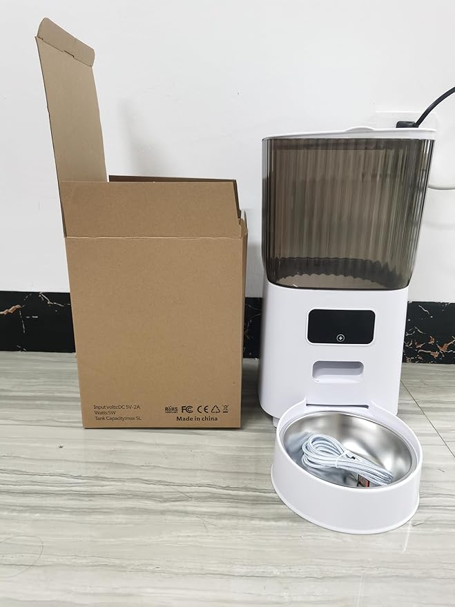 Automatic Pet Feeder with Timer, Portion Control and LCD Display, Programmable Food Dispenser for Cats and Dogs, 6L Capacity with Stainless Steel Bowl