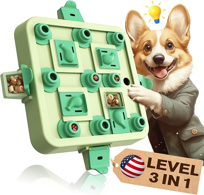 KADTC Dog Chess Puzzle Toy, Large Size, U.S. Brand & Design, 3 Levels of Step-by-Step Challenge for Smart Dogs Interactive Boredom Buster Mental Stimulation Enrichment Toys Puppy Treat Brain Puzzles