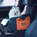 Center Console Dog Car Seat - Small Pet Car Seat for Puppies and Cats with Storage Pocket and Leash, Leather Waterproof Small Dog Seat with Portable Travel Shoulder Strap