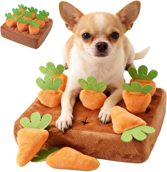 Dog Snuffle Mat - Puzzle Treat Toy with Carrots, Puppy Enrichment Mats for Mental Exercise, Boredom Reduction Accessory, Pet Activity Mat with Fun Challenge, Indoor Training Tool for Home Use
