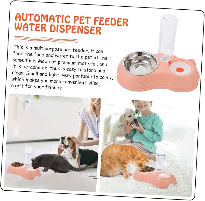Kisangel 1set Automatic Pet Feeder and Water Dispenser Detachable Dual Bowl for Cats and Dogs Easy to Practical Design for Home and Pet Shops
