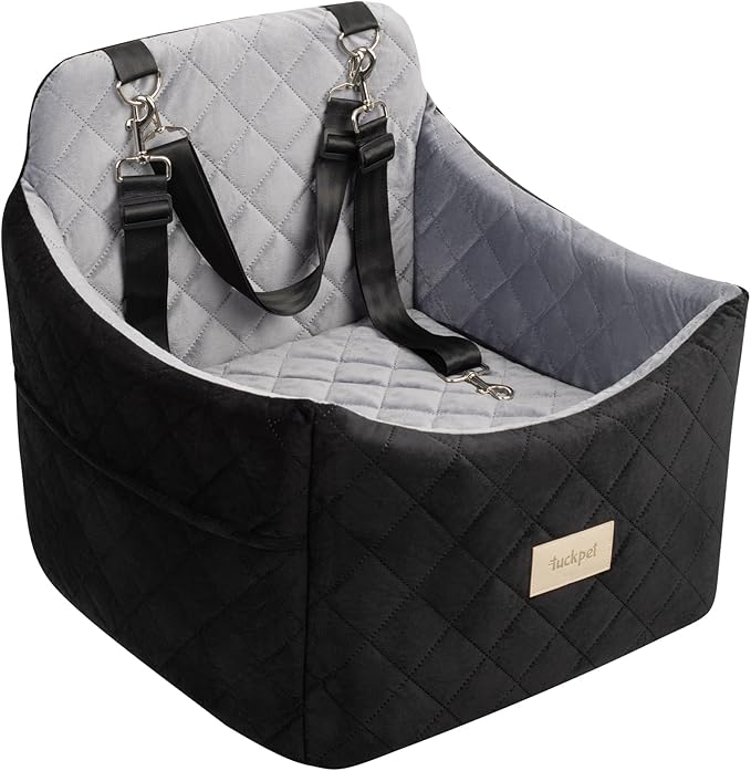 Dog Car Seat for Small/Medium Dogs up to 35 lbs, Memory Foam Booster Seat with Washable Cover, Storage Pockets & Safety Belts, Travel Pet Bed for Front & Back Seat