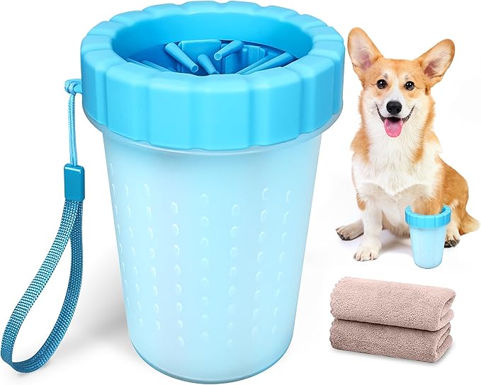 Dog Paw Cleaner Cup, Soft Silicone, Portable, Easy to Clean, Removes Mud and Dirt, Grooming Accessory for Home, Travel – Blue, M