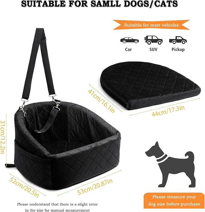 Dog Car Seat Bed for Acura RLX Sport Hybrid MDX Sport Hybrid, Comfortable Pet Travel Seat for Small to Medium Dogs, Detachable Washable Booster Seat, Front or Back Seat Use,B Black+Grey