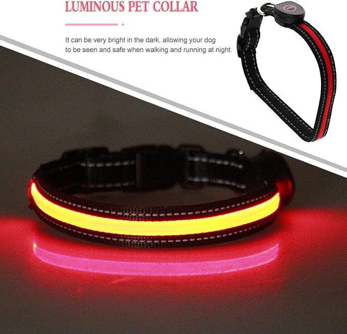 Sosoport USB Charging Pet Dog Collar 50cm Red Glowing Night Luminous Flashing Collar for Small to Medium Dogs Like Breed and Golden Retriever