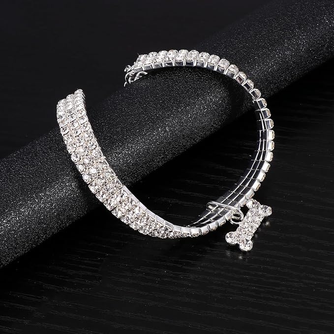 SUPVOX Rhinestone Pet Dog Collar Crystal Collar Adjustable Buckle White Large Size for Pets