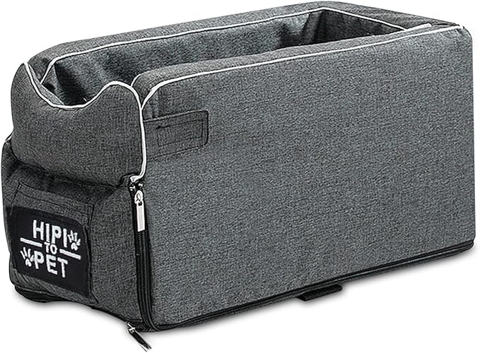 Ergocar Pets Booster Seat for Small Dogs & Cats, Grey, 16.54"L x 20"W x 8.66"H, 6kg Max Weight, Suede & Bio-Fleece, Nylon Elastic Straps