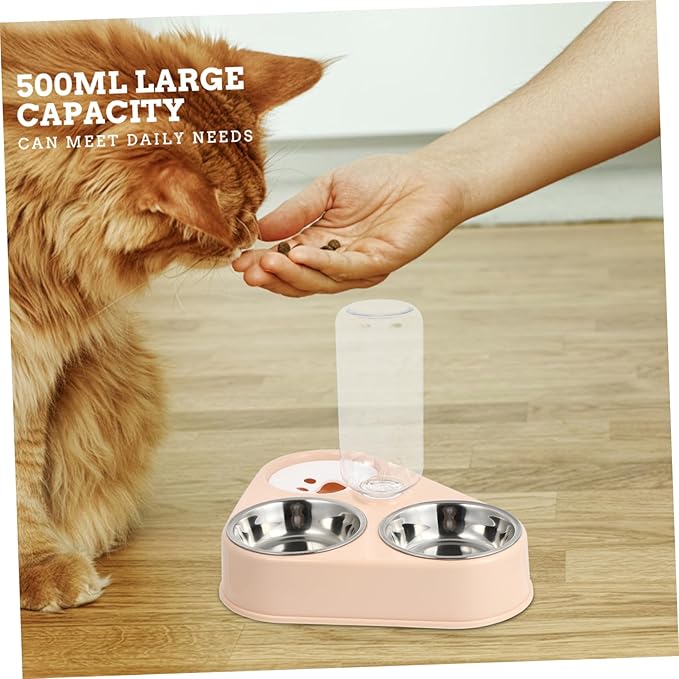 Automatic Pet Water Dispenser 500ml Bottle Stainless Steel Dog Bowl Removable Cat Feeder Easy