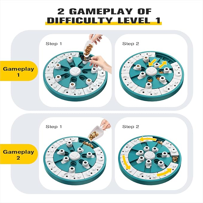 KADTC 2 Levels of Step-by-Step Challenge,Large Size,Beginner to Advanced Dog Puzzle Toys,3 Ways to Play,U.S. Brand & Design Treat Puzzles for Dogs Mental Stimulation Enrichment Food Slow Feeder Toy