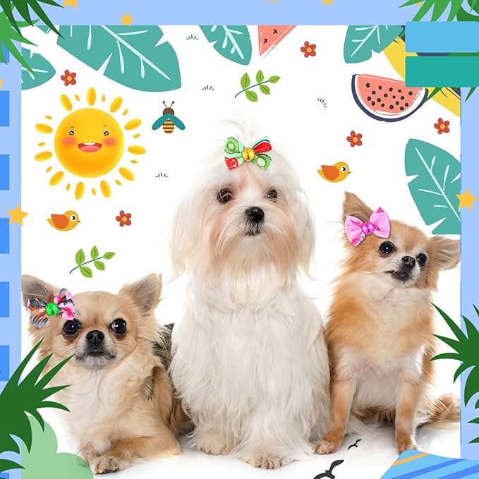 Tondiamo 100 Pack Summer Spring Dog Hair Bows with Rubber Bands Cute Puppy Bows for Dogs Spring Ear Bows Rhinestone Dog Hair Accessories Dog Bows Grooming for Small Girl Dogs