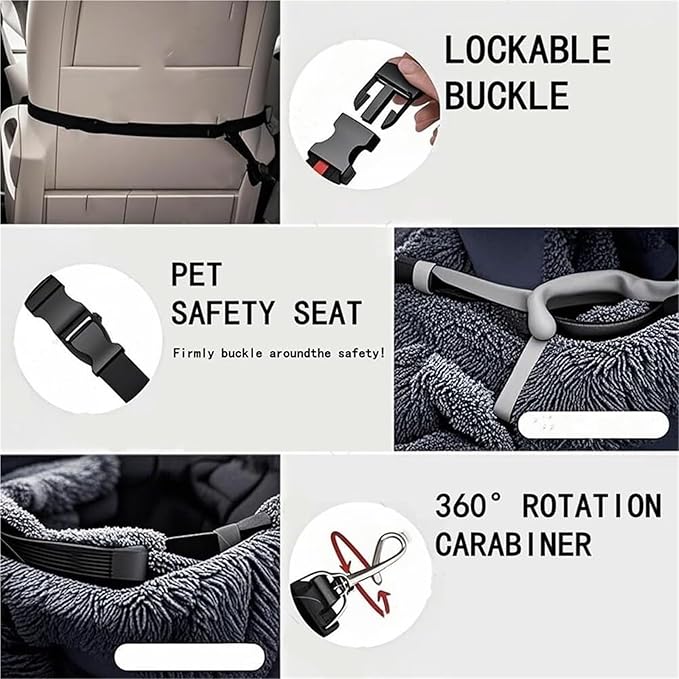 Car Seat- Pets Bed, Dog Car Bed with Straps Furry Seats with Thick Cushion for Travel, with Thick Cus for Removable and Easy to Clean