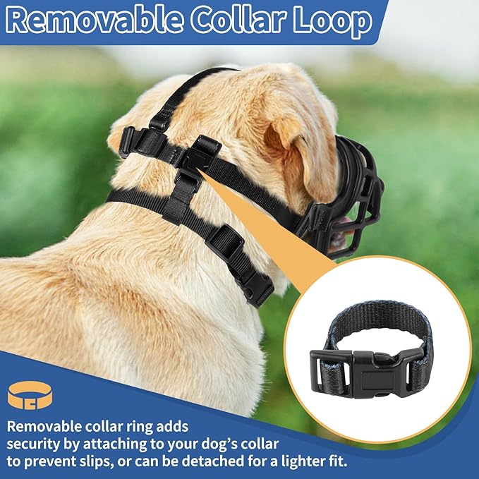 BARKLESS Dog Muzzle to Prevent Biting, Scavenging, Basket Muzzle for Small Dogs, Soft & Lightweight & Sturdy Mouth Cover with Removable Collar Loop for Training, Walking (Black, 2)