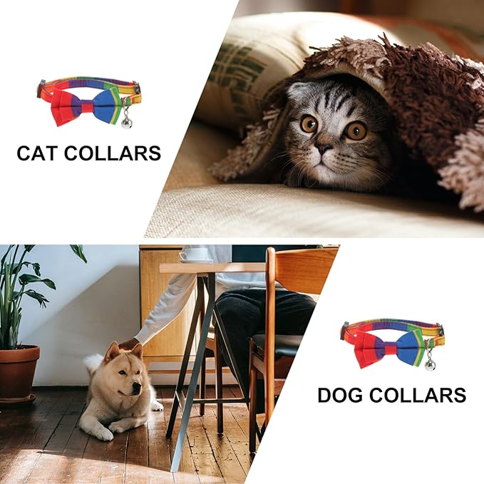 Beaupretty Dogs Bow Tie Rainbow Collar, Cute Cat Collar Adjustable Dog Cat Bowknot Collars with Bell for Cat Pet Supplies